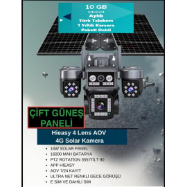 1 yıllık türk telekom paket dahil 4 kameralı 12mp 4G Solar 4 Lensli Sim Kartlı Çift Güneş Panelli Güvenlik Kamerası RX204GS