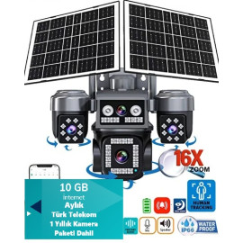1 yıllık türk telekom paket dahil 4 kameralı 12mp 4G Solar 4 Lensli Sim Kartlı Çift Güneş Panelli Güvenlik Kamerası RX204GS