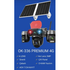 4 kameralı 12mp 4G Solar Sim Kartlı o-kam pro Çift Güneş Panelli OK-336PREMiUM4G Güvenlik Kamerası